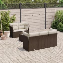 Salon de jardin avec coussins 6 pcs marron résine tressée alsavelo