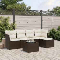 Salon de jardin avec coussins 6 pcs marron résine tressée alsavelo