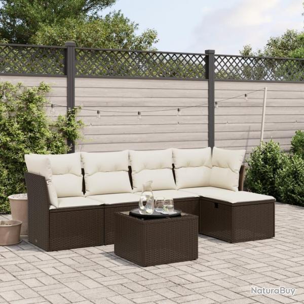 Salon de jardin avec coussins 6 pcs marron rsine tresse alsavelo