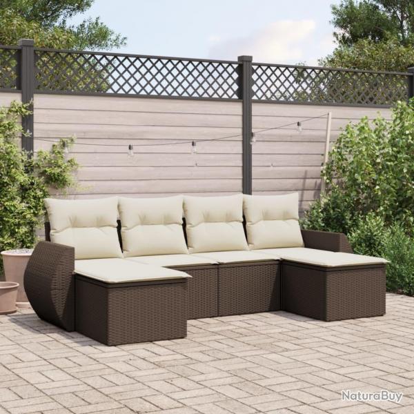 Salon de jardin avec coussins 6 pcs marron rsine tresse alsavelo