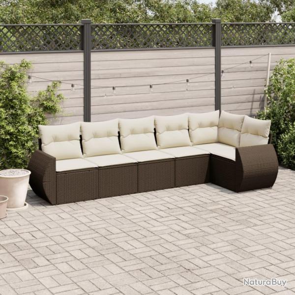 Salon de jardin avec coussins 6 pcs marron rsine tresse alsavelo