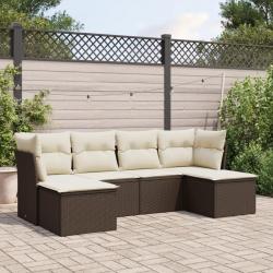 Salon de jardin avec coussins 6 pcs marron résine tressée alsavelo