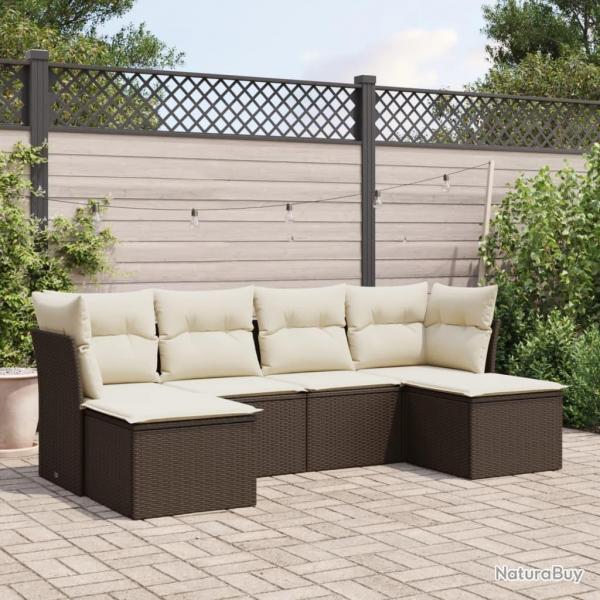 Salon de jardin avec coussins 6 pcs marron rsine tresse alsavelo
