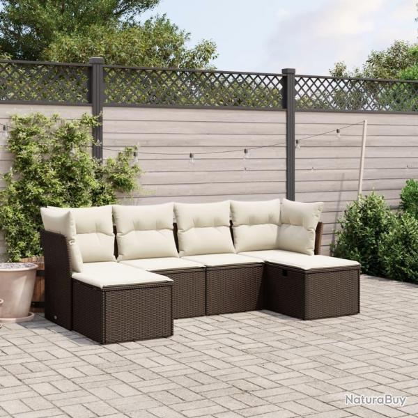 Salon de jardin avec coussins 6 pcs marron rsine tresse alsavelo