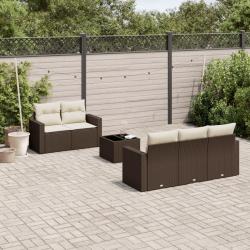 Salon de jardin avec coussins 6 pcs marron résine tressée alsavelo