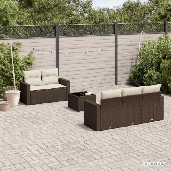 Salon de jardin avec coussins 6 pcs marron rsine tresse alsavelo