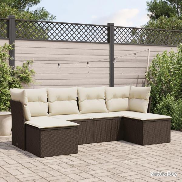 Salon de jardin avec coussins 6 pcs marron rsine tresse alsavelo