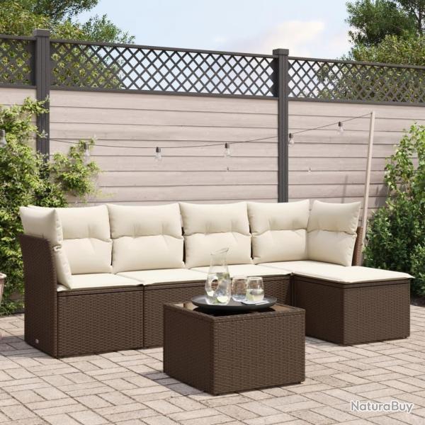 Salon de jardin avec coussins 6 pcs marron rsine tresse alsavelo