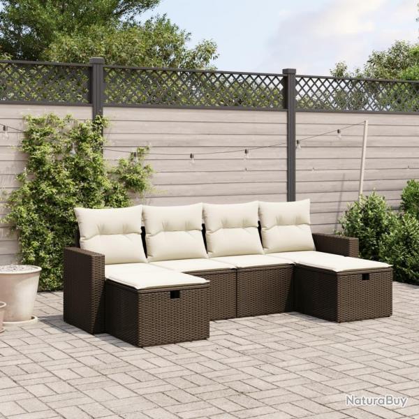 Salon de jardin avec coussins 6 pcs marron rsine tresse alsavelo