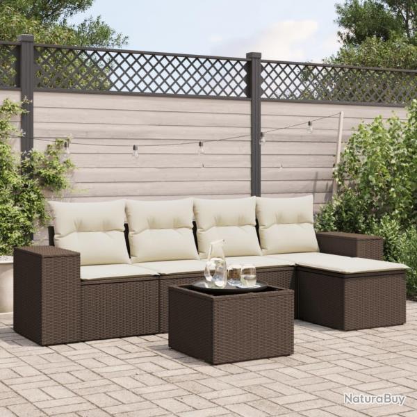 Salon de jardin avec coussins 6 pcs marron rsine tresse alsavelo