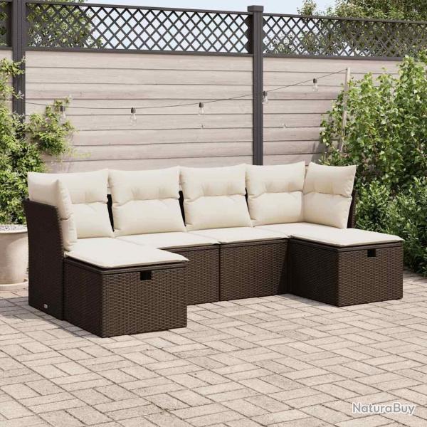 Salon de jardin avec coussins 6 pcs marron rsine tresse alsavelo