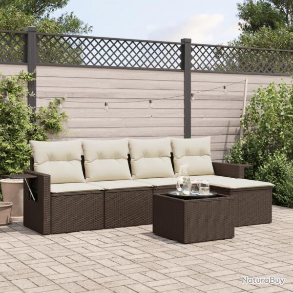 Salon de jardin avec coussins 6 pcs marron rsine tresse alsavelo