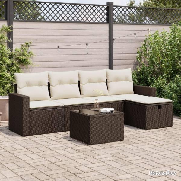 Salon de jardin avec coussins 6 pcs marron rsine tresse alsavelo