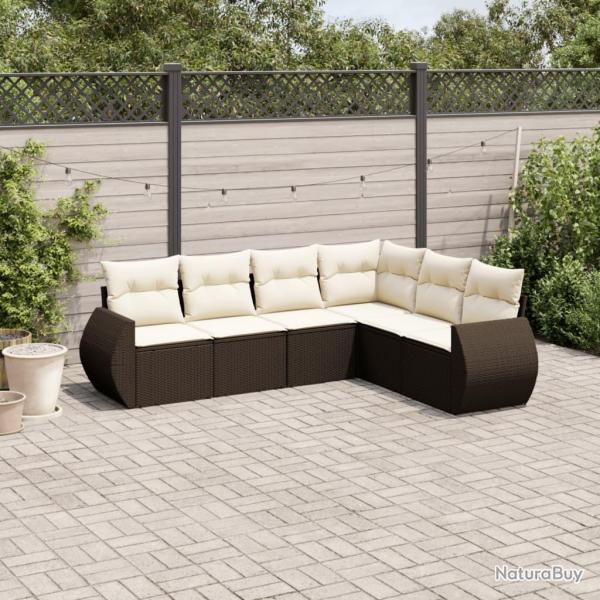 Salon de jardin avec coussins 6 pcs marron rsine tresse alsavelo