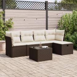 Salon de jardin avec coussins 6 pcs marron résine tressée alsavelo