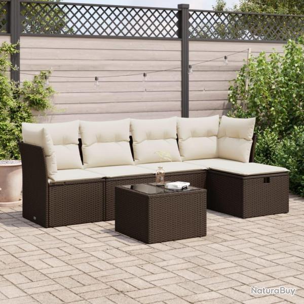 Salon de jardin avec coussins 6 pcs marron rsine tresse alsavelo
