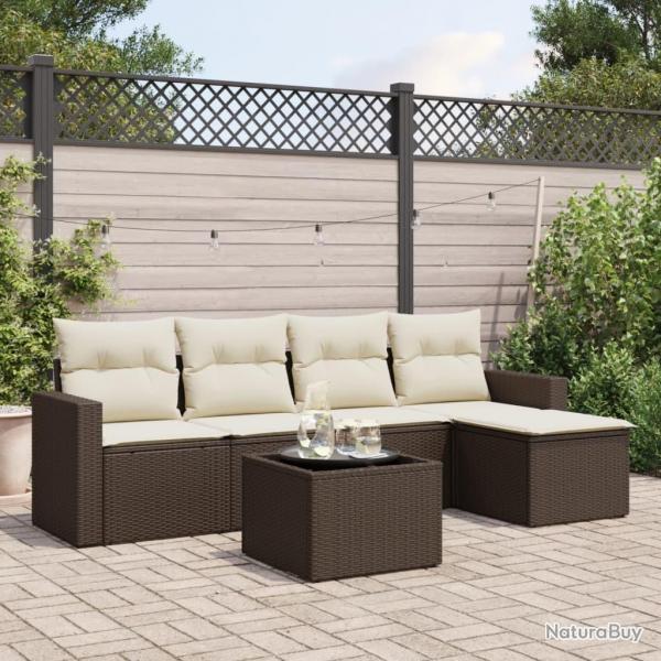 Salon de jardin avec coussins 6 pcs marron rsine tresse alsavelo