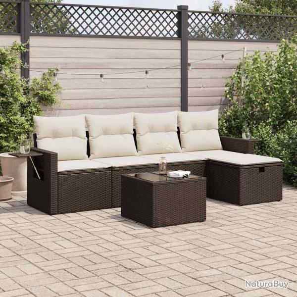 Salon de jardin avec coussins 6 pcs marron rsine tresse alsavelo