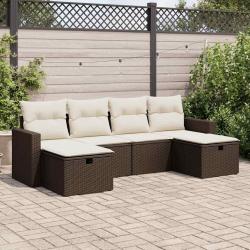 Salon de jardin avec coussins 6 pcs marron résine tressée alsavelo