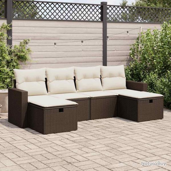 Salon de jardin avec coussins 6 pcs marron rsine tresse alsavelo