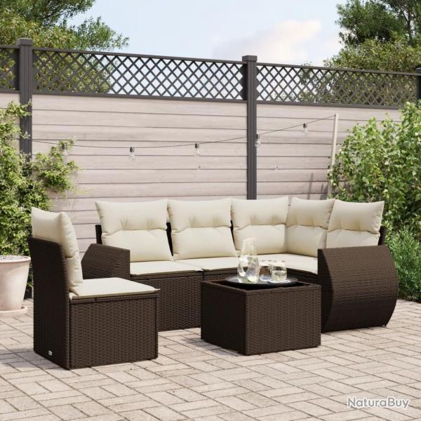 Salon de jardin avec coussins 6 pcs marron rsine tresse alsavelo