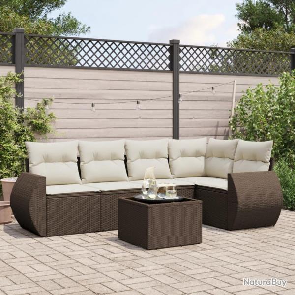 Salon de jardin avec coussins 6 pcs marron rsine tresse alsavelo