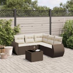 Salon de jardin avec coussins 6 pcs marron résine tressée alsavelo