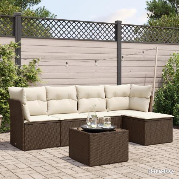 Salon de jardin avec coussins 6 pcs marron rsine tresse alsavelo
