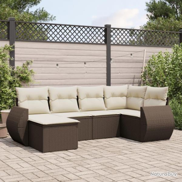 Salon de jardin avec coussins 6 pcs marron rsine tresse alsavelo