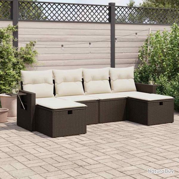 Salon de jardin avec coussins 6 pcs marron rsine tresse alsavelo