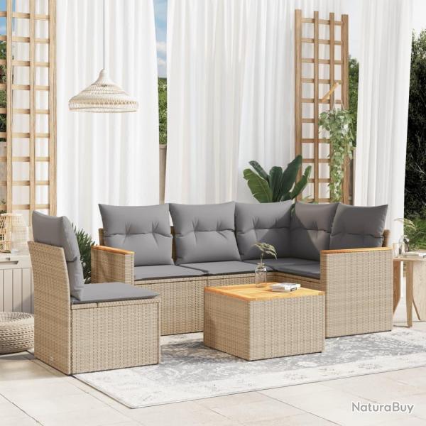 Salon de jardin avec coussins 6pcs mlange beige rsine tresse alsavelo