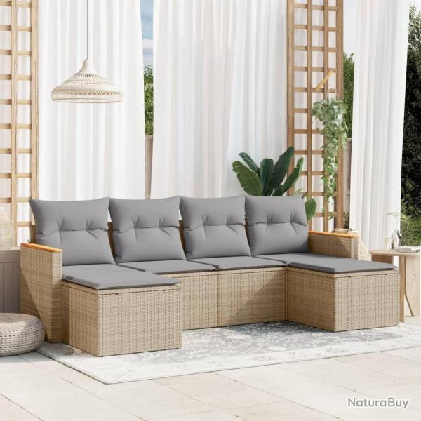 Salon de jardin avec coussins 6pcs mlange beige rsine tresse alsavelo