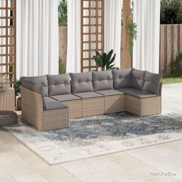 Salon de jardin avec coussins 7 pcs beige rsine tresse alsavelo