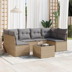 Salon de jardin avec coussins 7 pcs beige résine tressée alsavelo