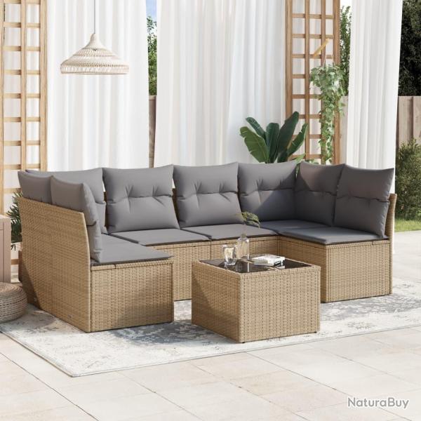 Salon de jardin avec coussins 7 pcs beige rsine tresse alsavelo