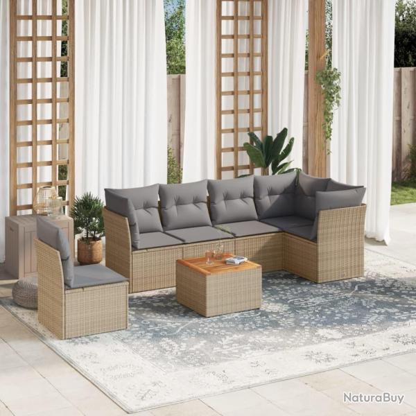 Salon de jardin avec coussins 7 pcs beige rsine tresse alsavelo