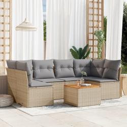 Salon de jardin avec coussins 7 pcs beige résine tressée alsavelo
