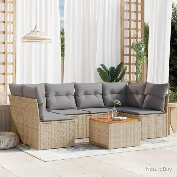 Salon de jardin avec coussins 7 pcs beige rsine tresse alsavelo