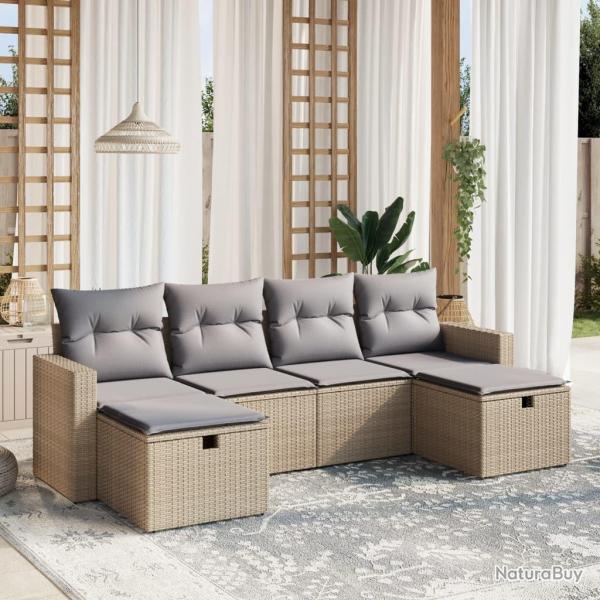 Salon de jardin avec coussins 6pcs mlange beige rsine tresse alsavelo