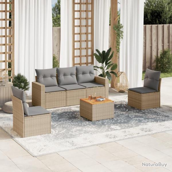 Salon de jardin avec coussins 6pcs mlange beige rsine tresse alsavelo