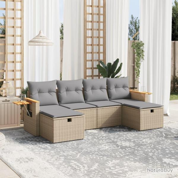 Salon de jardin avec coussins 6pcs mlange beige rsine tresse alsavelo