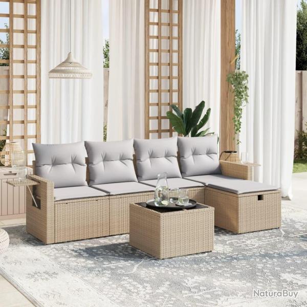 Salon de jardin avec coussins 6pcs mlange beige rsine tresse alsavelo