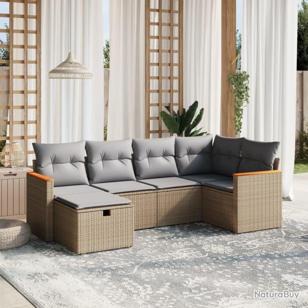 Salon de jardin avec coussins 6pcs mlange beige rsine tresse alsavelo