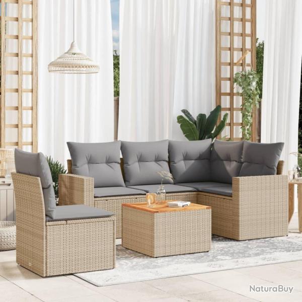 Salon de jardin avec coussins 6pcs mlange beige rsine tresse alsavelo