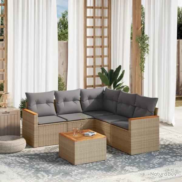 Salon de jardin avec coussins 6pcs mlange beige rsine tresse alsavelo