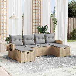 Salon de jardin avec coussins 6pcs mélange beige résine tressée alsavelo