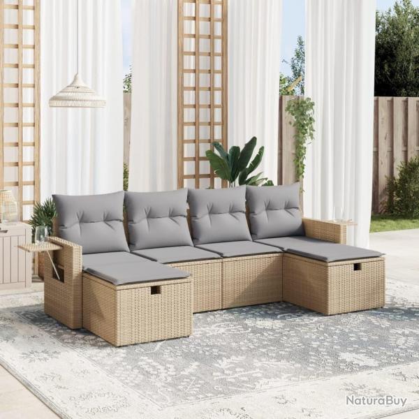 Salon de jardin avec coussins 6pcs mlange beige rsine tresse alsavelo