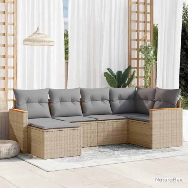 Salon de jardin avec coussins 6pcs mlange beige rsine tresse alsavelo