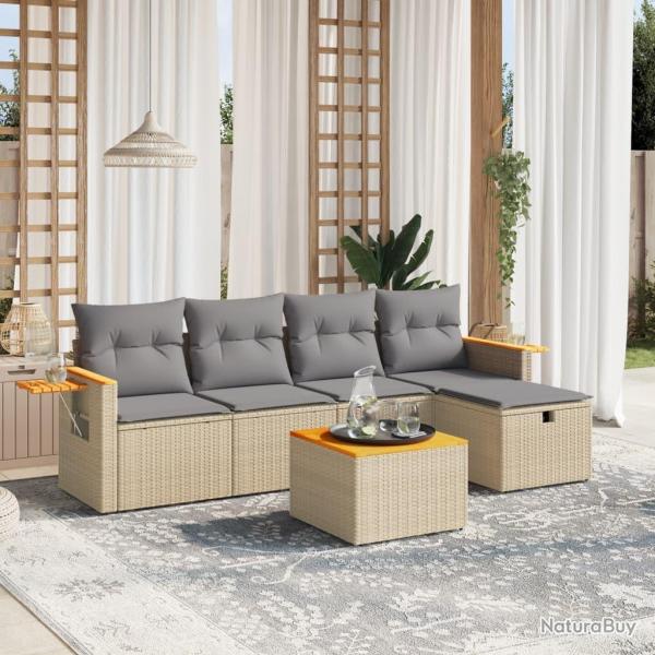 Salon de jardin avec coussins 6pcs mlange beige rsine tresse alsavelo