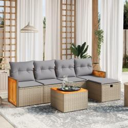 Salon de jardin avec coussins 6pcs mélange beige résine tressée alsavelo